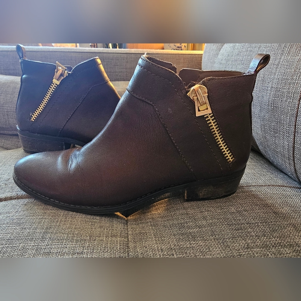 Franco Sarto Dark Brown Leather Boots with Gold Accent - Picture 2 of 6